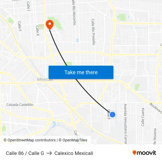 Calle 86 / Calle G to Calexico Mexicali map