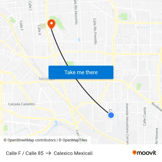 Calle F / Calle 85 to Calexico Mexicali map