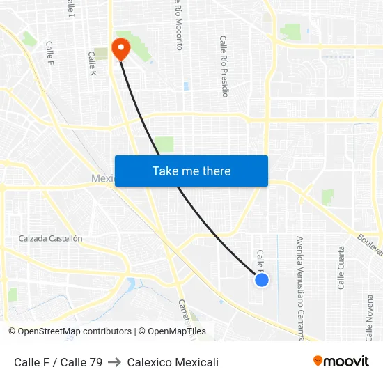 Calle F / Calle 79 to Calexico Mexicali map