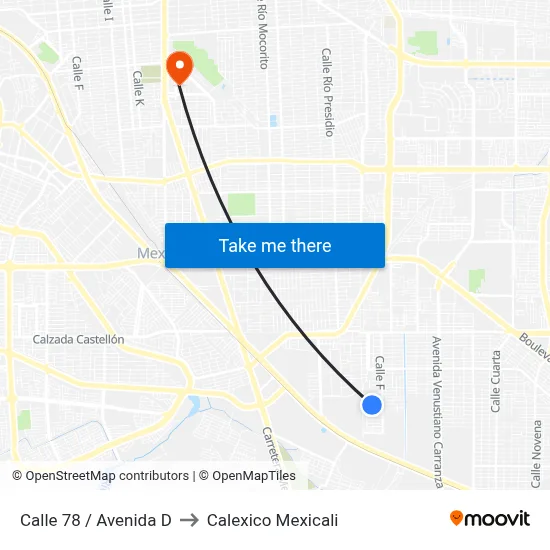Calle 78 / Avenida D to Calexico Mexicali map