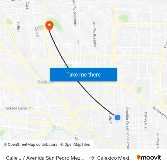Calle J / Avenida San Pedro Mezquital to Calexico Mexicali map