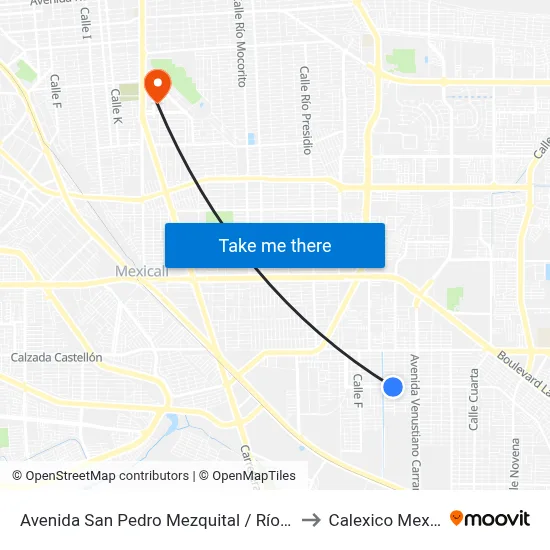 Avenida San Pedro Mezquital / Río Paraná to Calexico Mexicali map