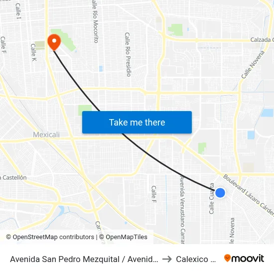 Avenida San Pedro Mezquital / Avenida Río Soto La Marina to Calexico Mexicali map