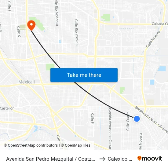 Avenida San Pedro Mezquital / Coatzacoalcos Y/U Octava to Calexico Mexicali map