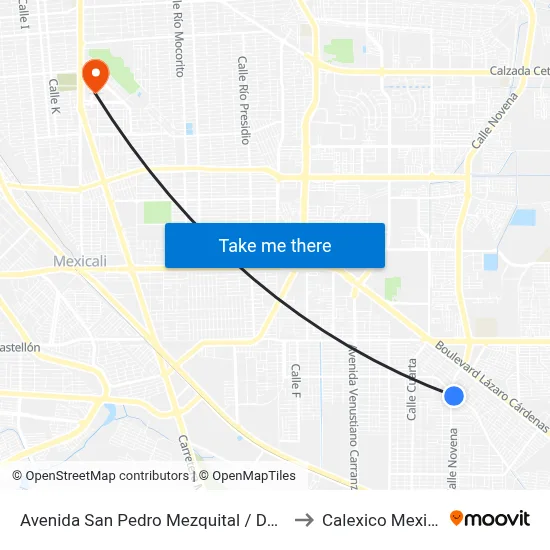 Avenida San Pedro Mezquital / Décima to Calexico Mexicali map