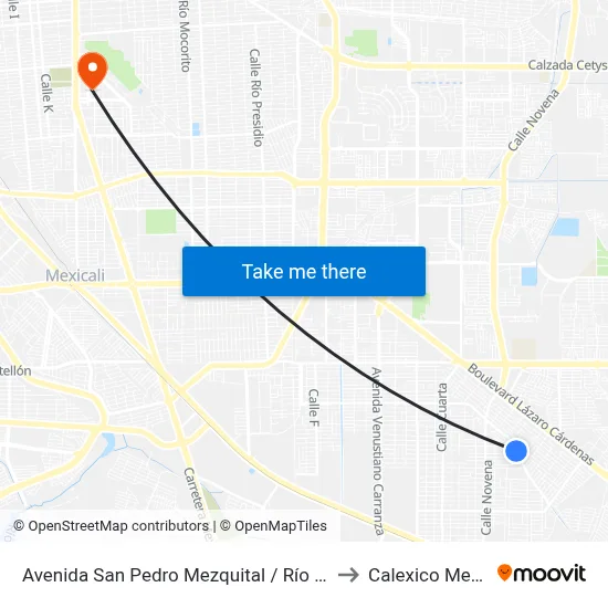 Avenida San Pedro Mezquital / Río Zitacuaro to Calexico Mexicali map