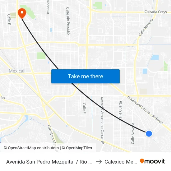 Avenida San Pedro Mezquital / Río Tacambaro to Calexico Mexicali map