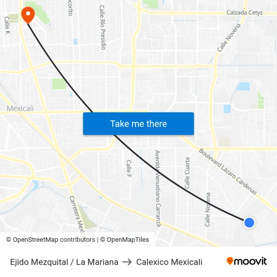 Ejido Mezquital / La Mariana to Calexico Mexicali map