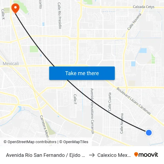 Avenida Río San Fernando / Ejido México to Calexico Mexicali map