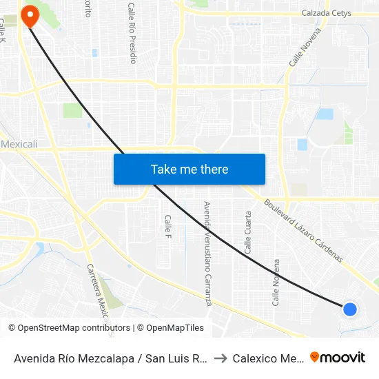 Avenida Río Mezcalapa / San Luis Río Colorado to Calexico Mexicali map