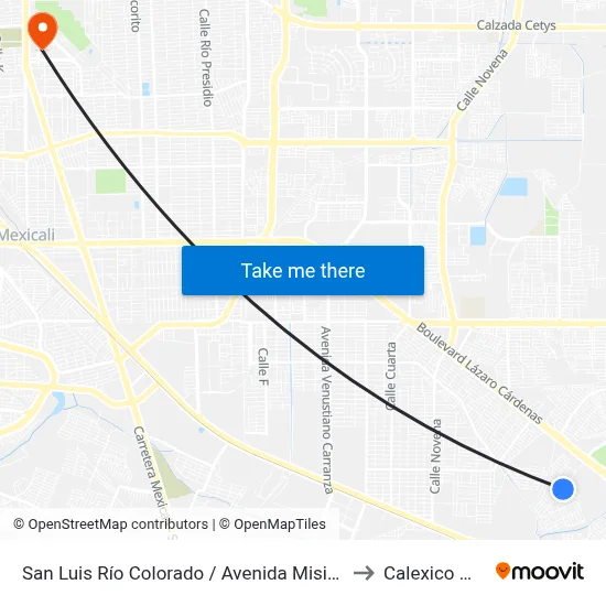 San Luis Río Colorado / Avenida Misión Santa Catalina to Calexico Mexicali map