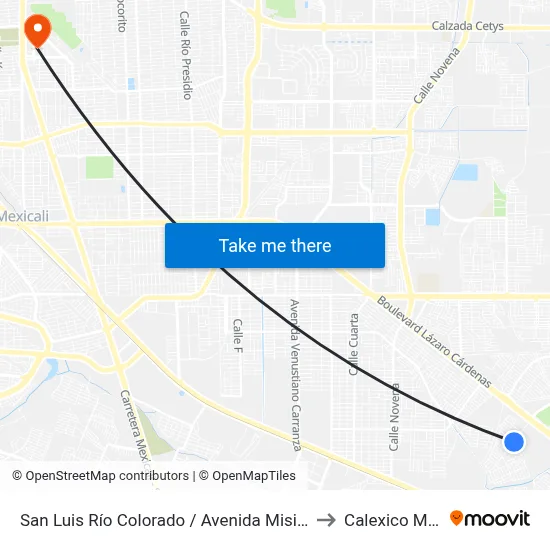 San Luis Río Colorado / Avenida Misión Santa Lucía to Calexico Mexicali map