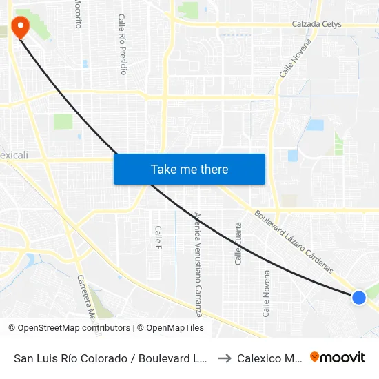 San Luis Río Colorado / Boulevard Lázaro Cárdenas to Calexico Mexicali map