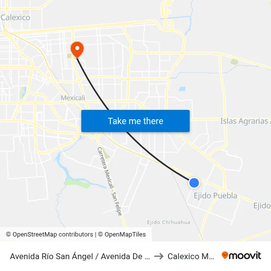 Avenida Río San Ángel / Avenida De La Cerámica to Calexico Mexicali map