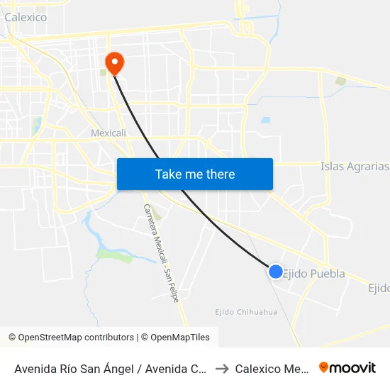Avenida Río San Ángel / Avenida Cholulteca to Calexico Mexicali map