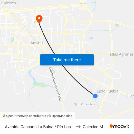 Avenida Cascada La Balsa / Río Los Ahuehuetes to Calexico Mexicali map