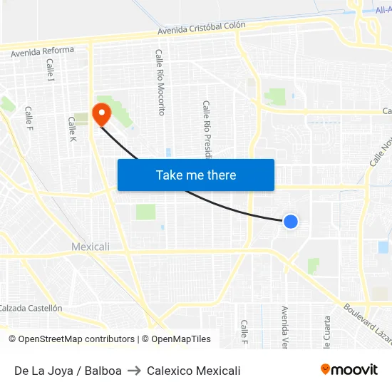De La Joya / Balboa to Calexico Mexicali map