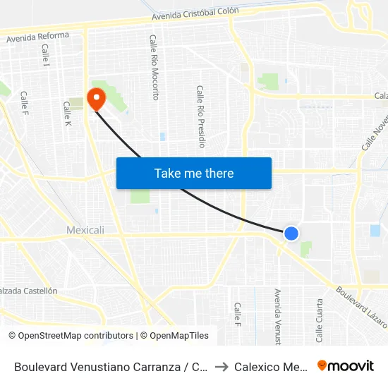 Boulevard Venustiano Carranza / Cuyamaca to Calexico Mexicali map