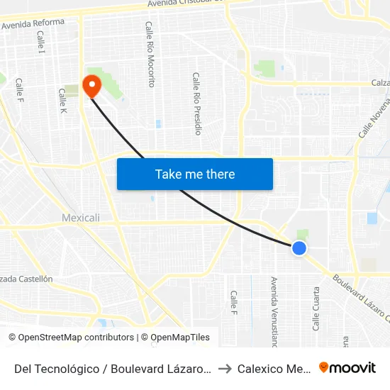 Del Tecnológico / Boulevard Lázaro Cárdenas to Calexico Mexicali map