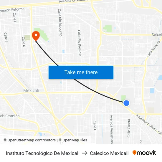 Instituto Tecnológico De Mexicali to Calexico Mexicali map