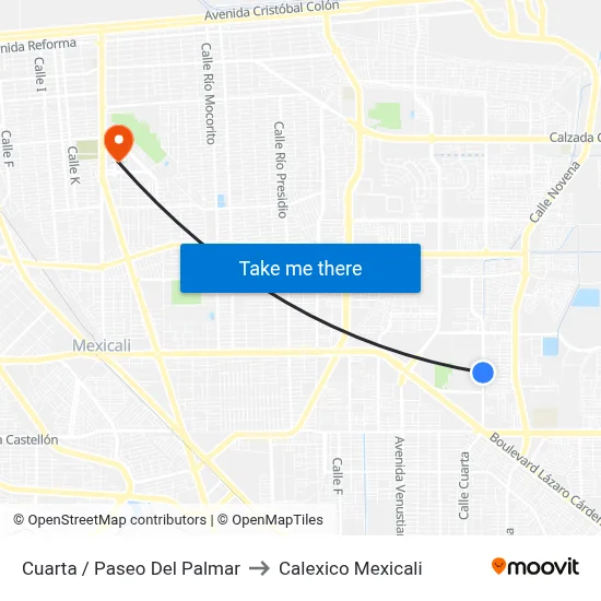 Cuarta / Paseo Del Palmar to Calexico Mexicali map