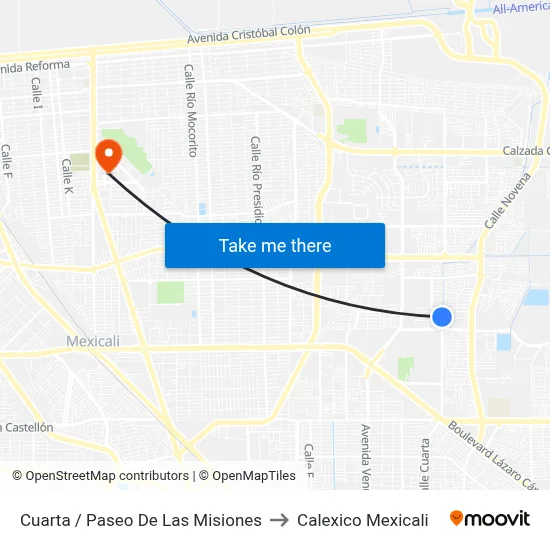 Cuarta / Paseo De Las Misiones to Calexico Mexicali map