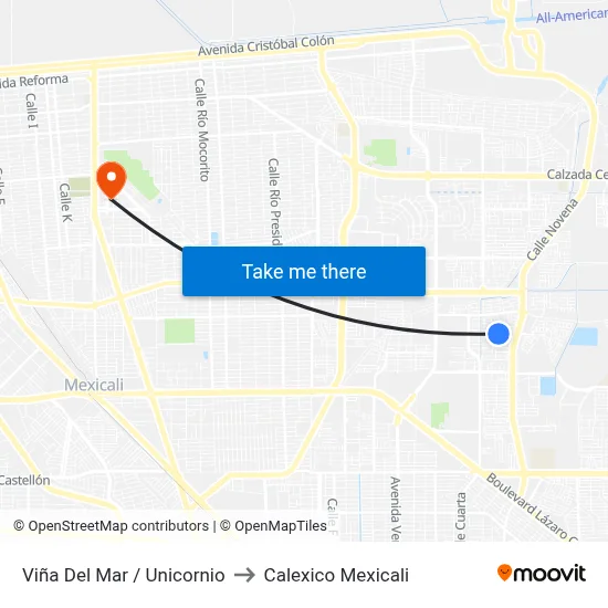 Viña Del Mar / Unicornio to Calexico Mexicali map