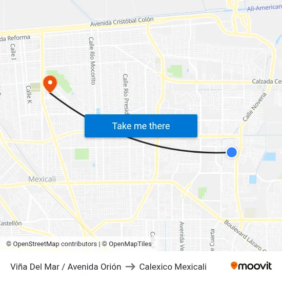 Viña Del Mar / Avenida Orión to Calexico Mexicali map