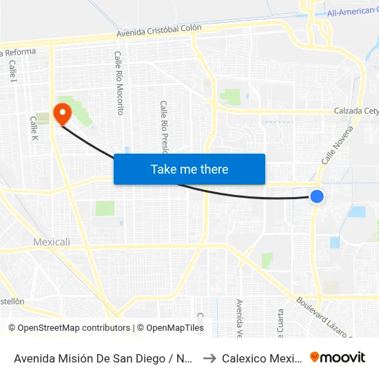 Avenida Misión De San Diego / Novena to Calexico Mexicali map