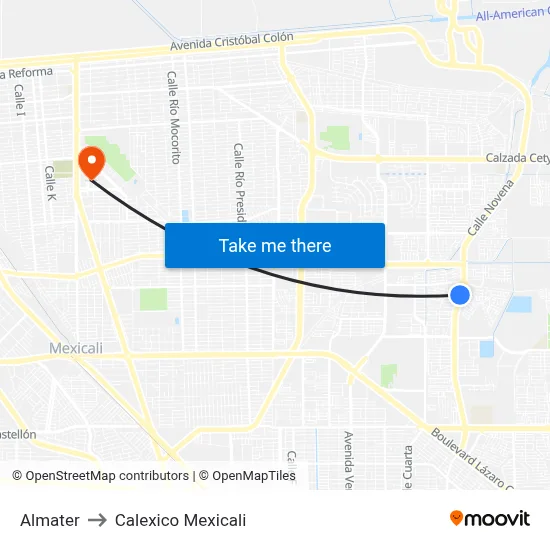 Almater to Calexico Mexicali map