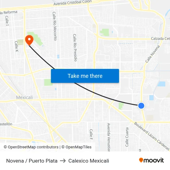 Novena / Puerto Plata to Calexico Mexicali map