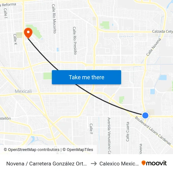 Novena / Carretera González Ortega to Calexico Mexicali map