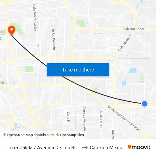 Tierra Cálida / Avenida De Los Bravo to Calexico Mexicali map