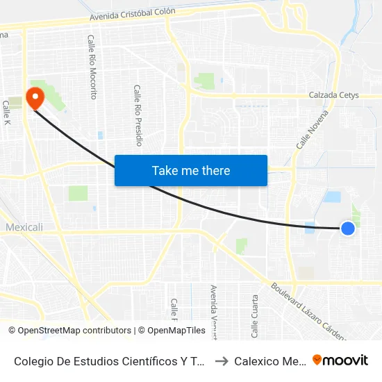 Colegio De Estudios Científicos Y Tecnológicos to Calexico Mexicali map