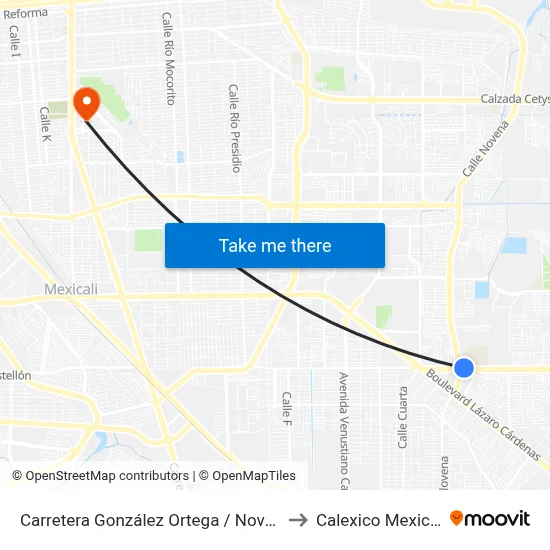 Carretera González Ortega / Novena to Calexico Mexicali map