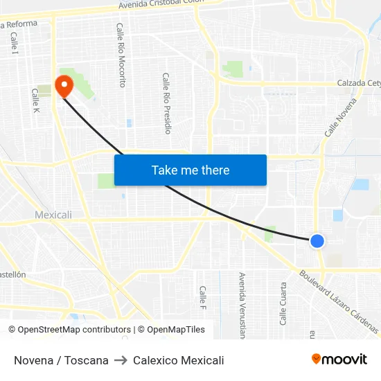 Novena / Toscana to Calexico Mexicali map