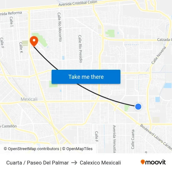 Cuarta / Paseo Del Palmar to Calexico Mexicali map