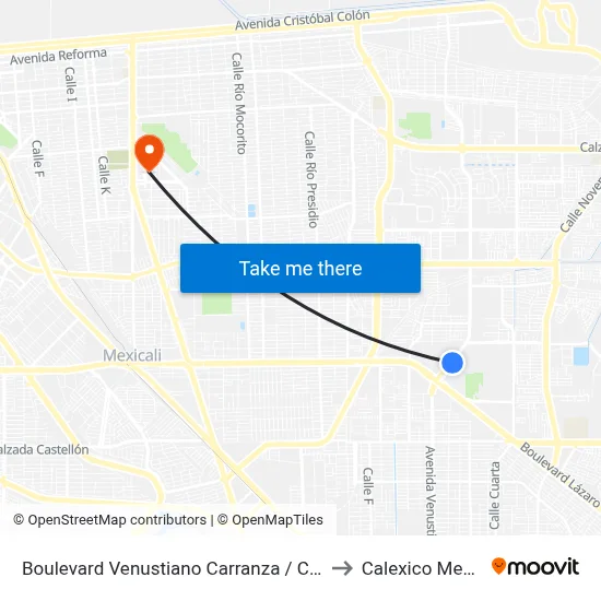 Boulevard Venustiano Carranza / Cuyanaca to Calexico Mexicali map
