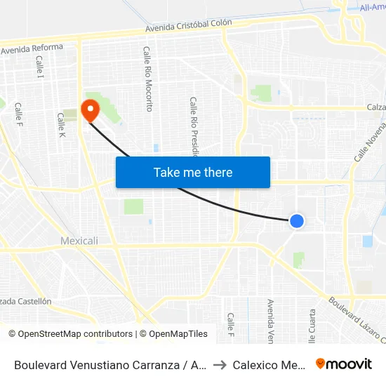 Boulevard Venustiano Carranza / Alta Loma to Calexico Mexicali map