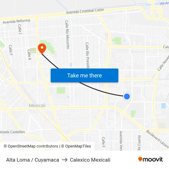 Alta Loma / Cuyamaca to Calexico Mexicali map