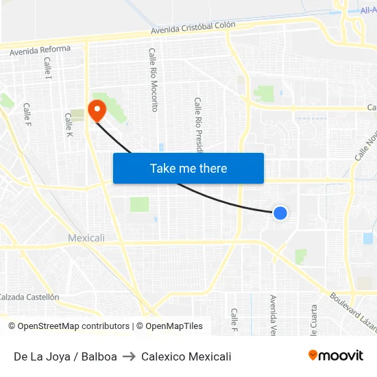 De La Joya / Balboa to Calexico Mexicali map