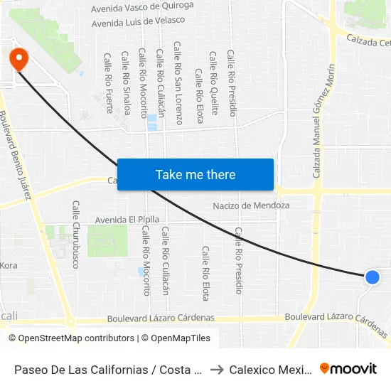 Paseo De Las Californias / Costa Mesa to Calexico Mexicali map