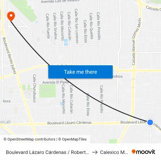 Boulevard Lázaro Cárdenas / Roberto Montenegro to Calexico Mexicali map