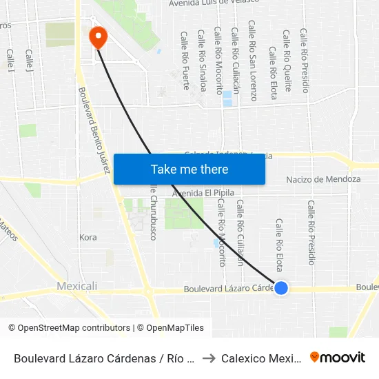 Boulevard Lázaro Cárdenas / Río Elota to Calexico Mexicali map