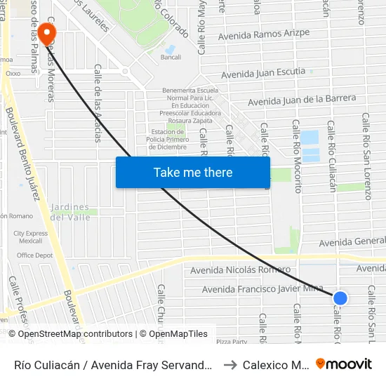 Río Culiacán / Avenida Fray Servando Teresa De Mier to Calexico Mexicali map