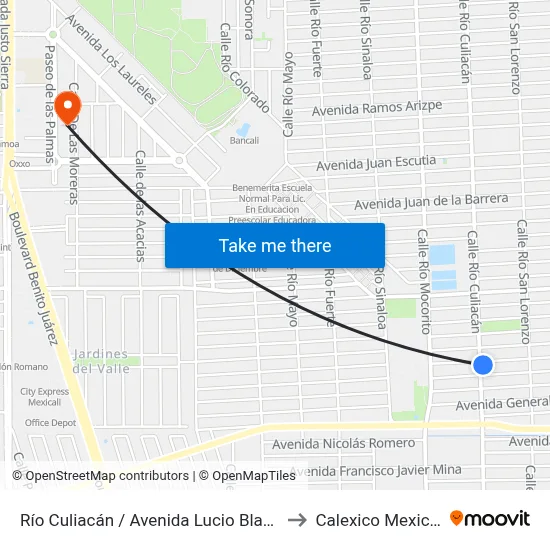 Río Culiacán / Avenida Lucio Blanco to Calexico Mexicali map