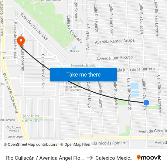 Río Culiacán / Avenida Ángel Flores to Calexico Mexicali map