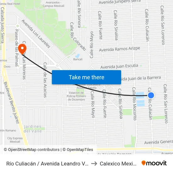 Río Culiacán / Avenida Leandro Valle to Calexico Mexicali map
