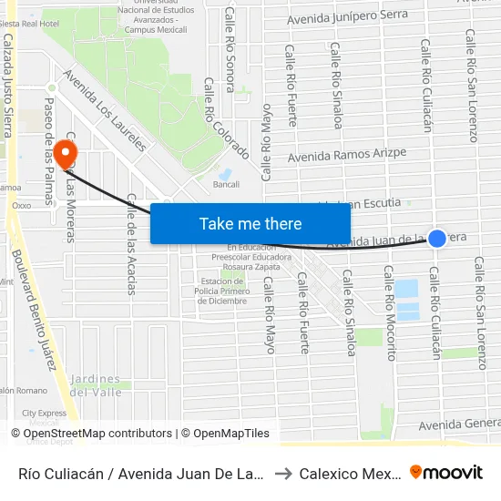 Río Culiacán / Avenida Juan De La Barrera to Calexico Mexicali map