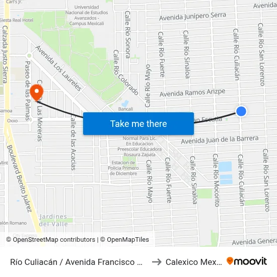 Río Culiacán / Avenida Francisco Márquez to Calexico Mexicali map